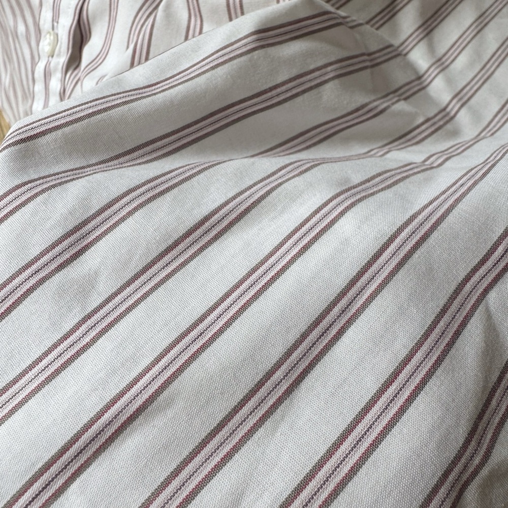 SOLD Vintage White + Burgundy Striped Cotton Boyfriend Shirt - Picture 6 of 6